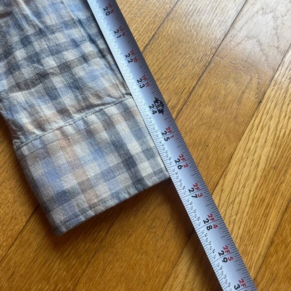 Peter Millar Mens L Gray Blue Plaid 100% Cotton Long Sleeve Button-Down Shirt - Picture 9 of 13